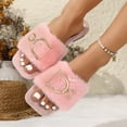 thumbnail image 5 of uublik Womens Bedroom Fuzzy Slippers Open Toe Memory Foam House Shoes Indoor Outdoor Non Slip House Slides, Pink, 5 of 7
