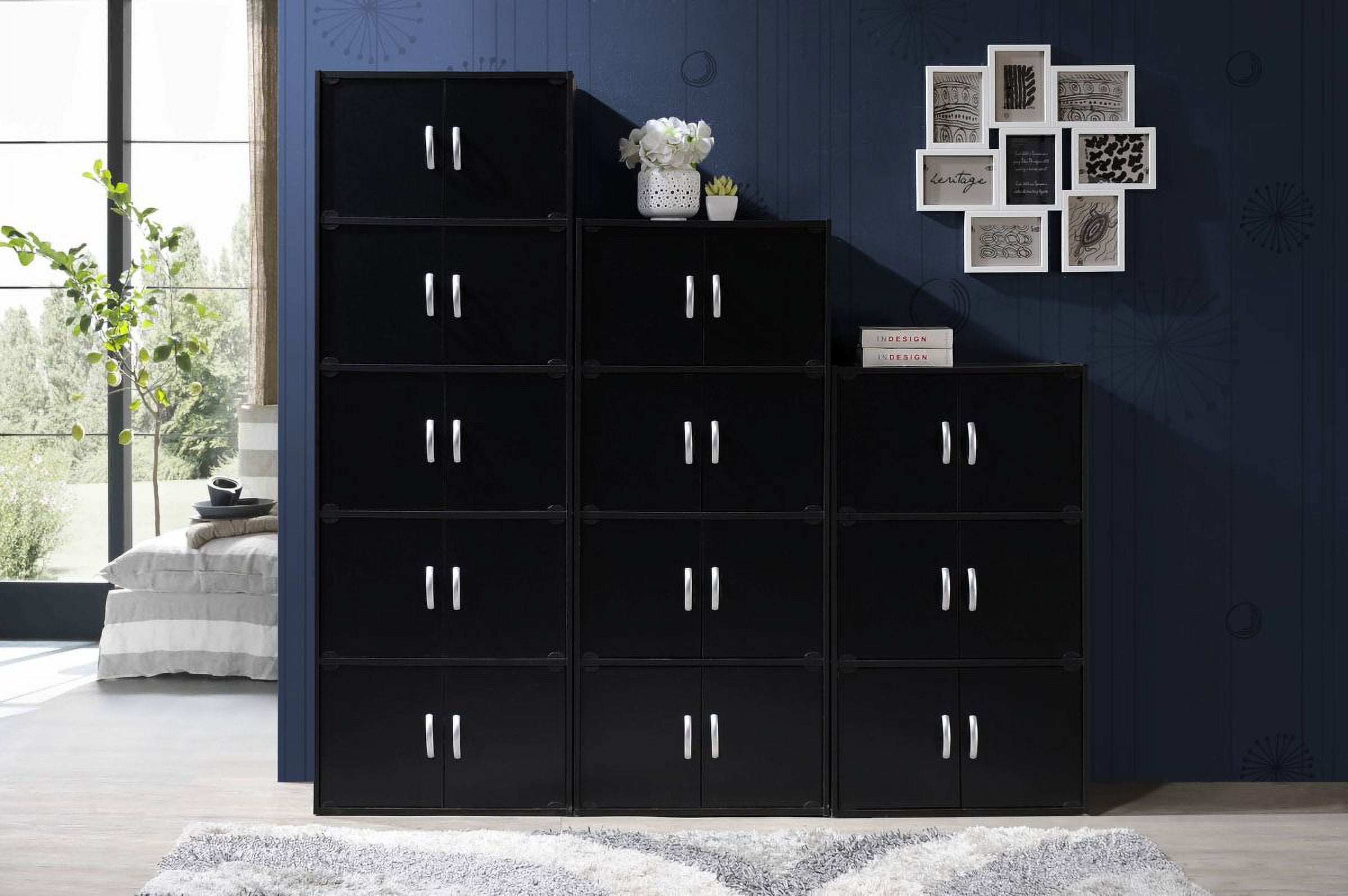 Hodedah 3-Shelf, 6-Door Multipurpose Bookcase, Black