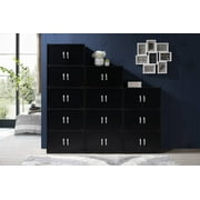 Hodedah 3-Shelf, 6-Door Multipurpose Bookcase, Black