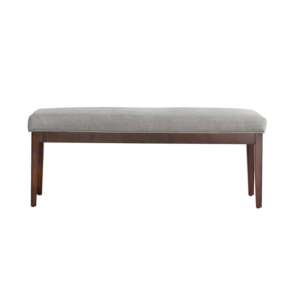 Chelsea Lane Espresso Wood Linen Upholstered Bench, Light Gray