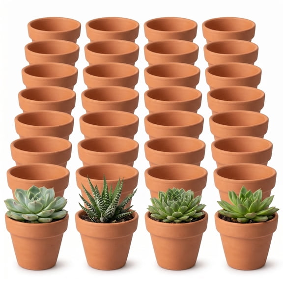 Terracotta Plant Pots, 32 Pack, 2 inch Clay Pots with Drainage Holes