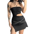 thumbnail image 2 of Lucakuins, minifalda para mujer, urdimbre con hombros descubiertos, Color sólido, cintura recortada, sin mangas, vestido Bandeau con cadena para fiesta Lucakuins  moda, 2 of 9