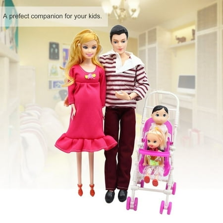 Silver Cross Carriage Doll - cnmodle 5 People Dolls Suit Pregnant Doll Family Mom+Dad+Baby Son+2 Kids+Baby Carriage