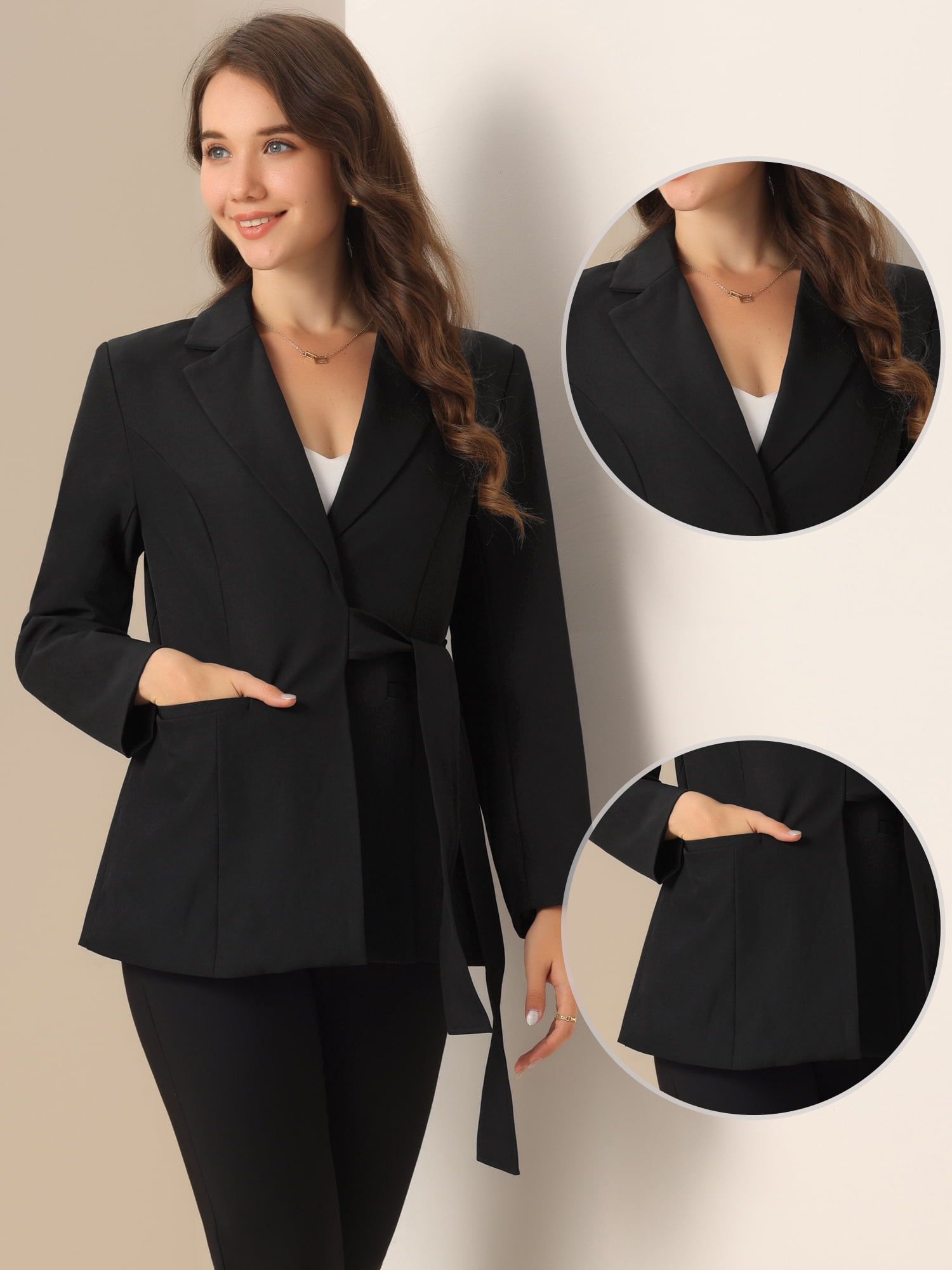 DARING DIVA Women's Belted Lapel Long Sleeve Work Office Wrap Blazer Jacket XL Black
