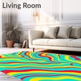thumbnail image 2 of ODIKA 2'x3' Machine Washable Non-Slip Area Rug, Vivid Interlocking Waves with Playful Ombre Accents and Dynamic Stripes High Traffic Rug with Pad, Cyan, 702974, 2 of 8