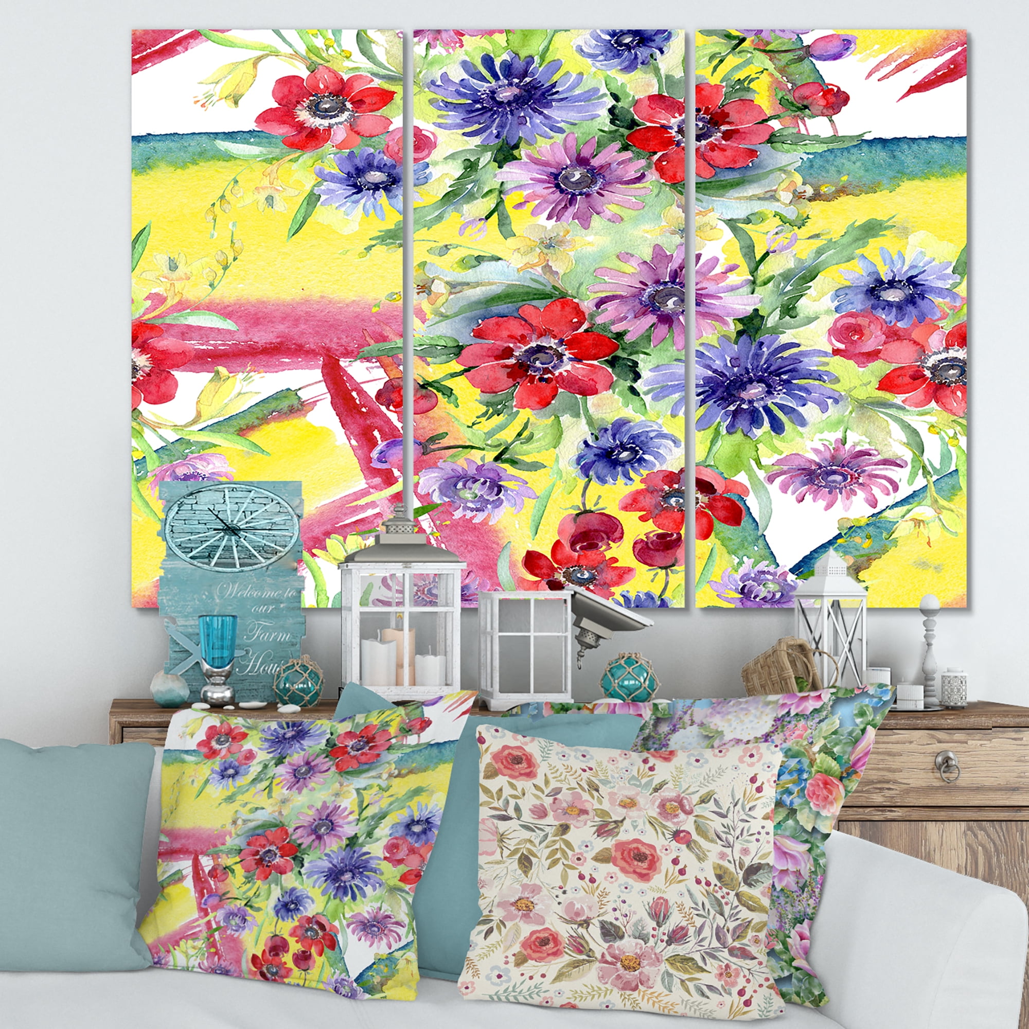 Designart ' Wildflowers and Vibrant Wild Spring Leaves V ' Modern Canvas Wall Art Print