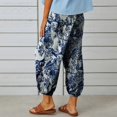 thumbnail image 5 of Womens High Waist Pants Drawstring Waist Wide Leg Cropped Comfort Capris Casual Vacation Trousers with Pockets, White Print, XL, 5 of 9