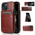 thumbnail image 6 of iPhone 13 Case, Leather Wallet Case iPhone 13, PU Leather Case, Built in Stand Wallet Credit Card Holder Case 5 Card Slots Case For Apple iPhone 13, Brown, 6 of 10