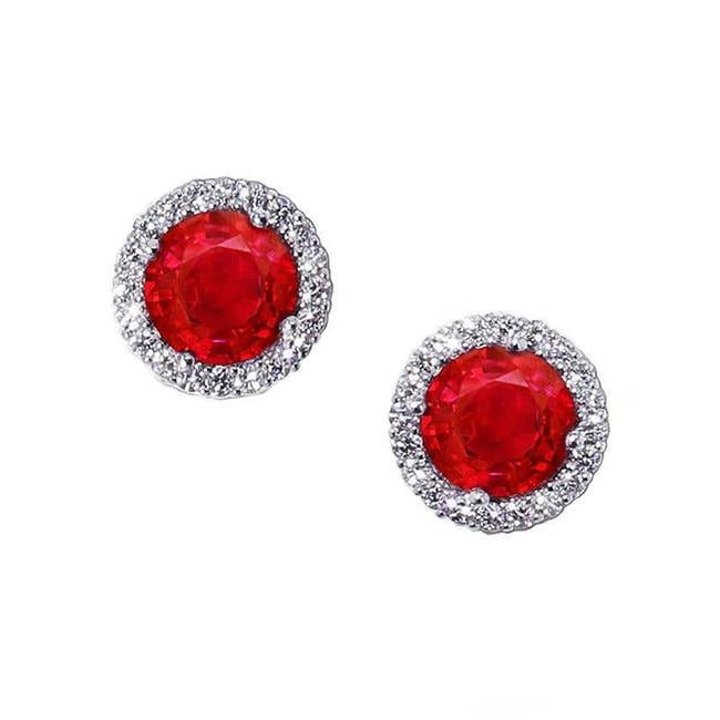 Harry Chad Enterprises 54794 Red Ruby with Diamond 7 CT Stud Earrings, 14K  White Gold