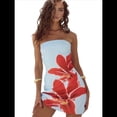 thumbnail image 3 of Vestido Tropical de Verano para Mujer, Sin Tirantes, Floral, Midi, Ajustado, para Fiesta y Club. Azul S, 3 of 7