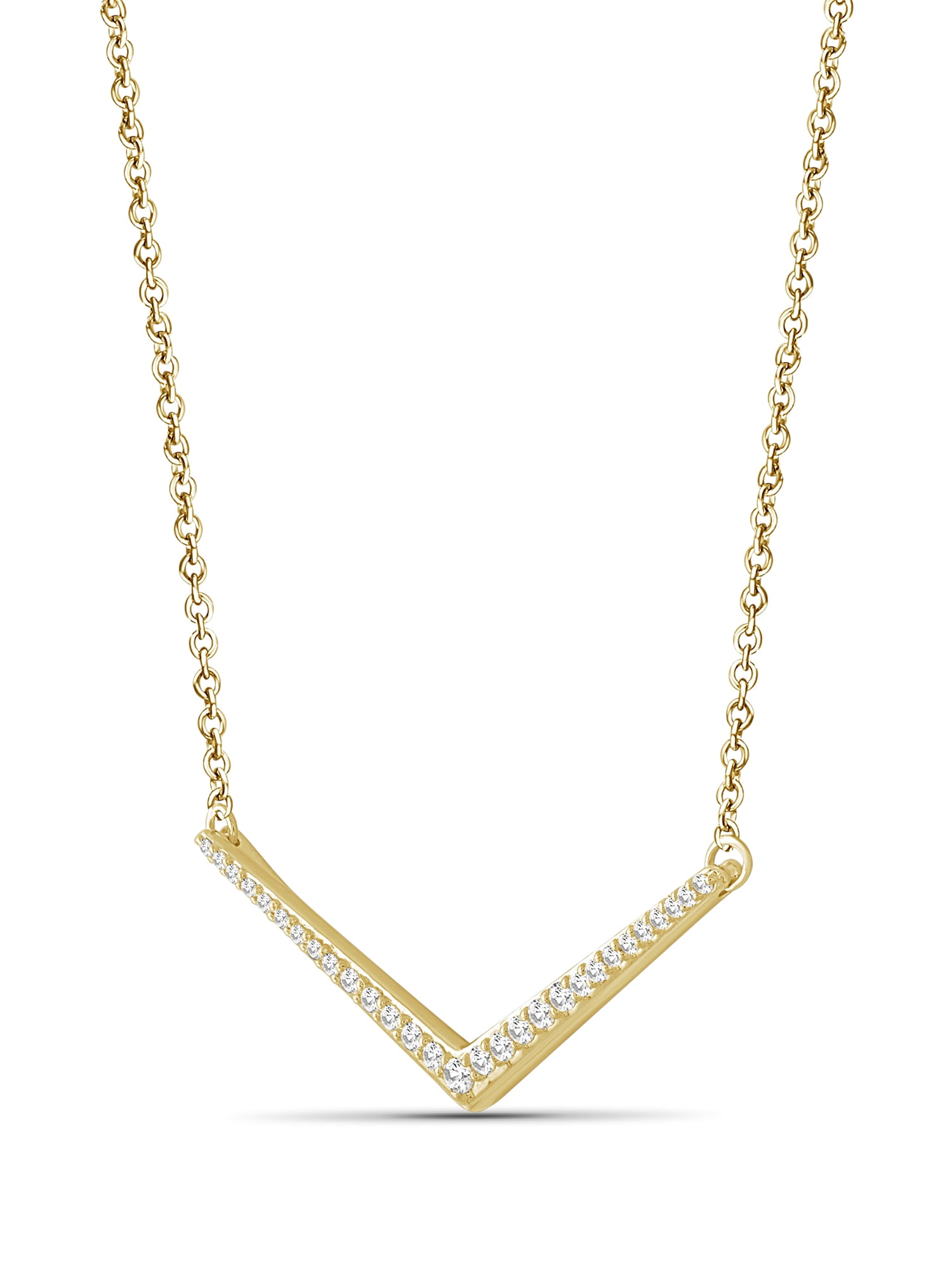 Silver Chain Necklace for Women – 14K Gold Plated Silver V Shape Necklace with Sparkling Genuine 0.25 CTW White Diamonds – Chic, Stunning Silver Statement Necklace Gifts by JewelersClub