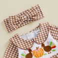 thumbnail image 3 of Cjfdfy Newborn Baby Girls Thanksgiving Turkey Outfits Pumpkin Turkey Embroidery Long Sleeve Plaid Footed Romper Headband My First Thanksgiving Fall Winter Outfit Little Turkey Clothes, 3 of 9