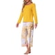thumbnail image 4 of Conjunto de lounge para mujeres INSPIRE CHIC, camiseta de manga larga floral, pantalones capri suaves y elásticos, conjuntos de pijama de 2 piezas, ropa de casa 2XL amarilla, 4 of 6
