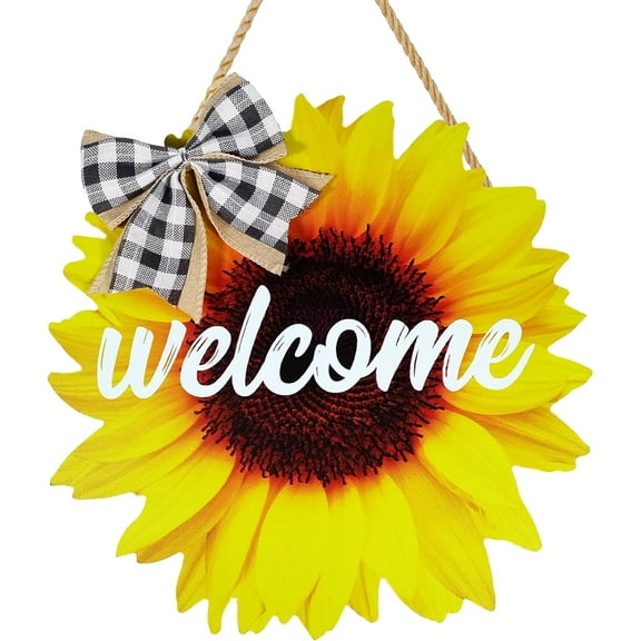 Sunflower Summer Welcome Door Hanger Sign for Front Door Decoration, 12Inch Spring Sunflower Welcome Wood Wreaths Door Hanging Farmhouse Porch Wall Decor Indoor Outdoor