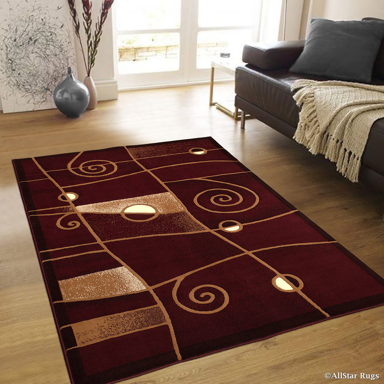 Allstar Burgundy Abstract Modern Area Carpet Rug (7' 10" x 10' 2")