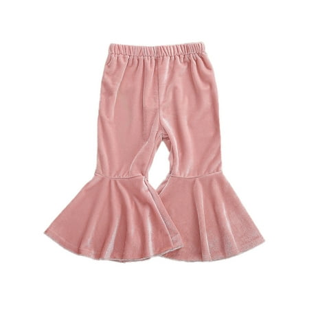 

Sunisery Kids Toddler Infant Baby Girl Velvet Solid Color Elastic Waistband Flare Pants Pink 1-2 Years