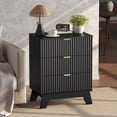 thumbnail image 5 of Night Stand Set 2, Bedside Table & End Table, Mid Century Modern Fluted Wood Nightstand with 3 Drawers & Metal Handles, Farmhouse Nightstand for Bedroom, Black, 5 of 9