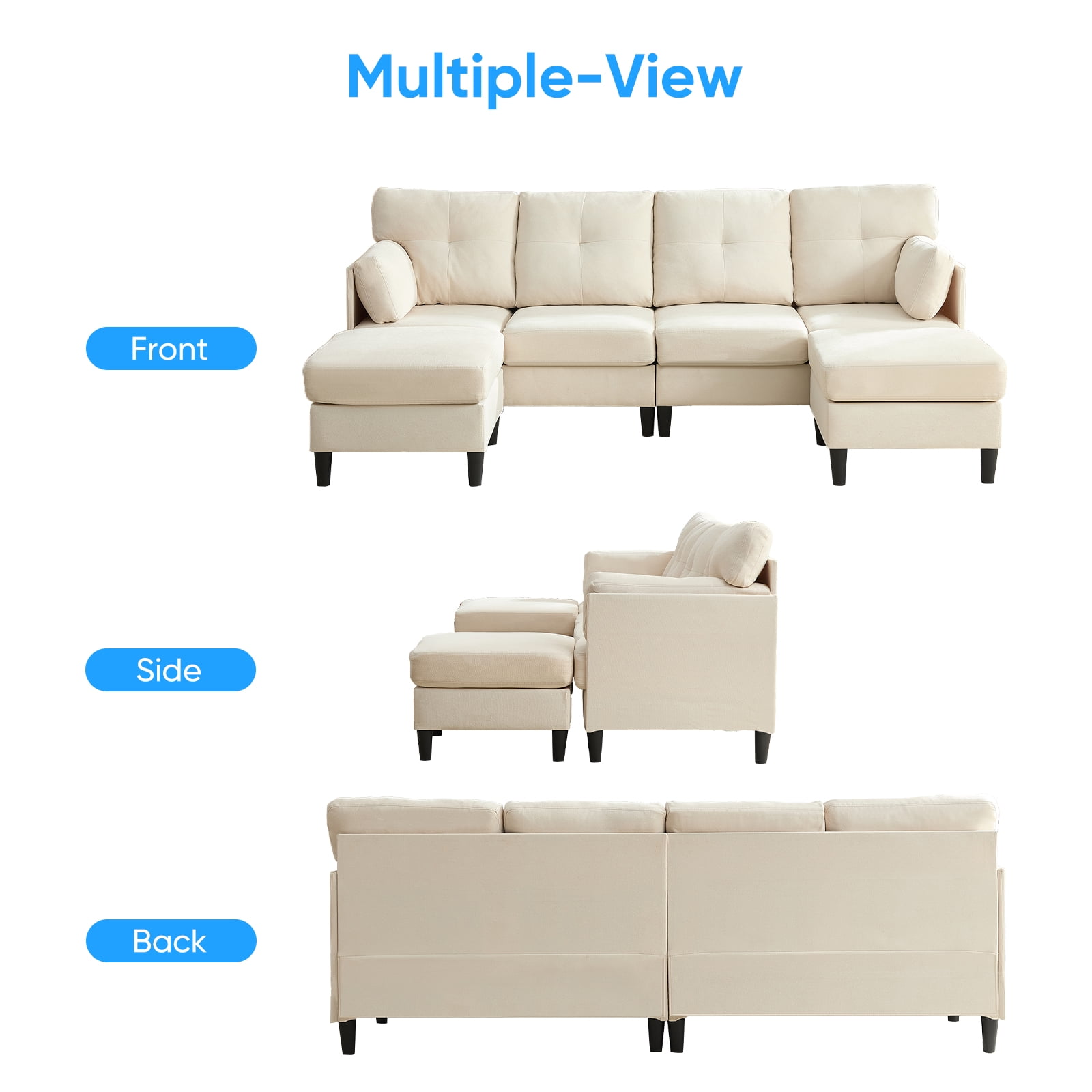 ijuicy Convertible U/L Shaped Sectional Sofa with Chaises , 6 Seater Couch for Living Room, Beige