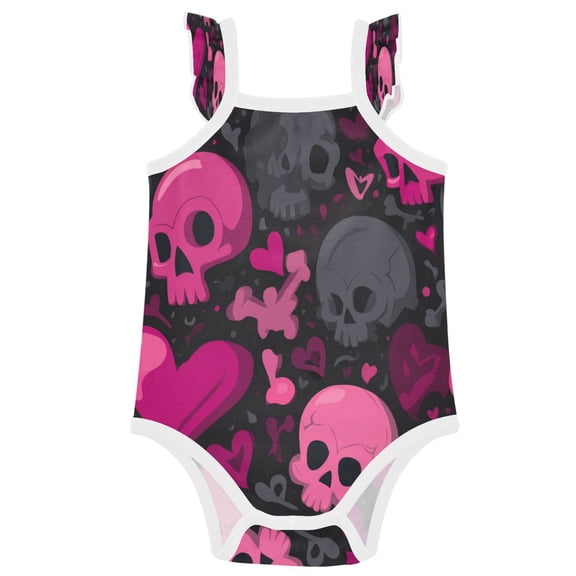 TTYFWHD Infant Toddler Baby Girl Romper Pink and Black Skulls Ruffle Sleeveless Cotton Summer One Piece Bodysuit 3-24M