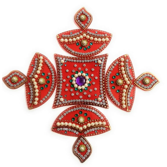 FineArt Handcrafted Decorative Diwali/Navratri Rangoli Set - Multicolor Jewel Stone/Kundan Decorations On Acrylic Base - 5 Piece Set kundan Rangoli