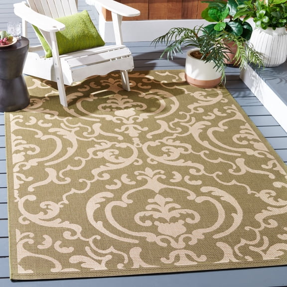 Safavieh Courtyard Dara Damask Indoor/Outdoor Area Rug, Olive/Natural, 5'3" x 7'7"