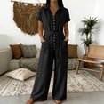 thumbnail image 5 of VBVC Women's Short Sleeve Wide Leg Jumpsuit , Belted Button Down Romper For Women , Ladies' Casual Shirt Style One Piece Outfit with Pockets,Black,S-2XL, 5 of 7
