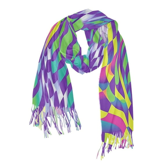 FORMRS Womens Scarf Winter Soft Long Big Warm Shawls Wrap Tassel Scarves, Green Wavy Pattern