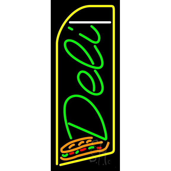 Green Deli LED Neon Sign 13 x 32 - inches, Black Square Cut Acrylic Backing, with Dimmer - Bright and Premium built indoor LED Neon Sign for restaurant window and interior decor.