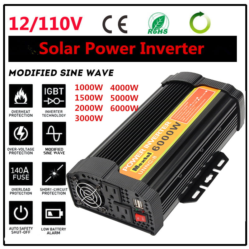 1500/2000W Solar Power Inverter 12V DC to 110V AC Modified Sine Wave Converter