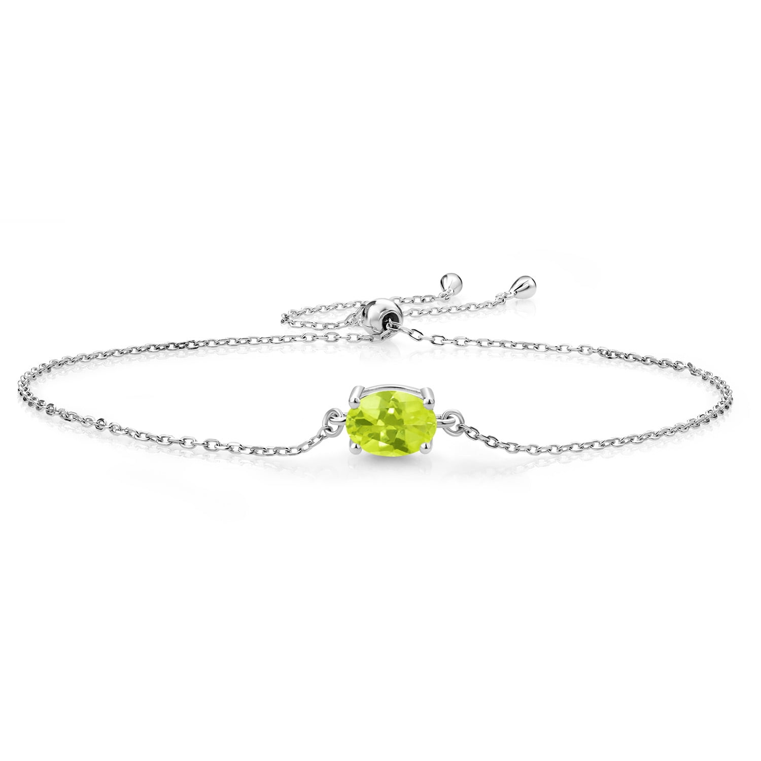Gem Stone King 925 Sterling Silver Yellow Lemon Quartz Solitaire Bracelet for Women (1.10 Cttw, Oval 8X6MM, Gemstone Birthstone, Fully Adjustable up to 9 inch)