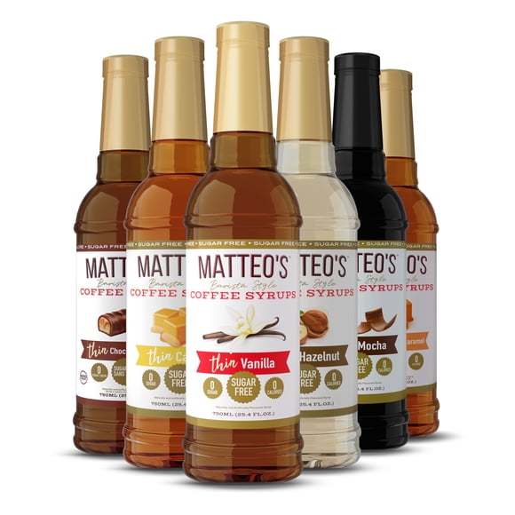 Matteo's Barista Style Sugar Free Coffee Syrup - 6 Flavor Variety Pack, No Calorie, Keto Friendly Coffee Syrups & Flavors, Delicious Flavor Coffee Syrup, Syrups For Coffee Drinks at Home & Work 25.4oz