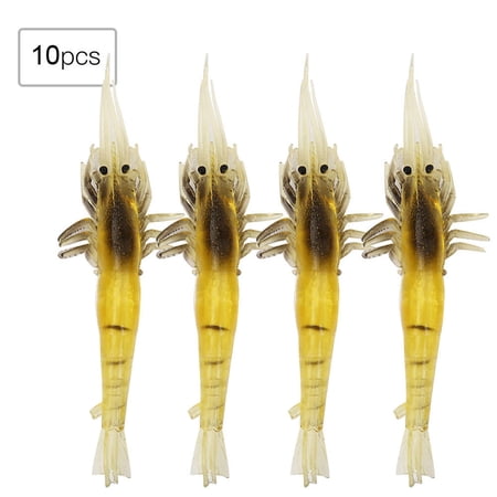 LAZIOEGR 10-Piece Soft Plastic Shrimp Lures - Realistic Color Dual-Structure 10cm Lifelike Shrimp for Fresh & Saltwater Fishing
