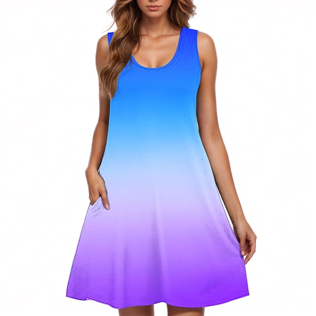 Liquidation d'Été 2025! Robe Grande Taille pour Femmes, Liquidation d'Été pour Femmes, Tendance Mode Féminine Imprimé Floral Sans Manches Col Rond Jupe Longueur Genou