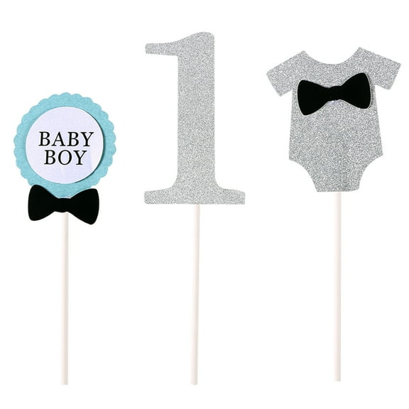 BABY BOY 1st Birthday Clothing Design Celebrating Party Cake Topper Cake Decor (Silver)