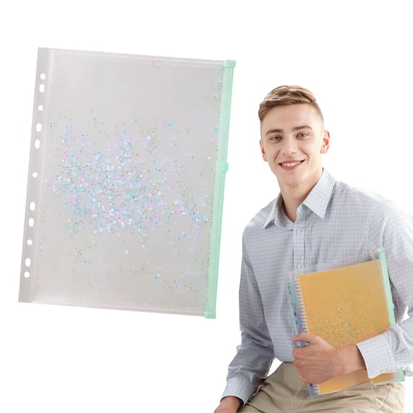 2Pcs A4 Glitter Zipper Binder Pockets, Clear Waterproof Plastic File Pouch for 3 Ring Binder Organizer(H*2)