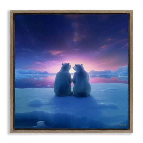 Stupell Industries Rustic Lodge Polar Bears at Sunset Brown Floating Frame Canvas Art, 25 x 25, by RB