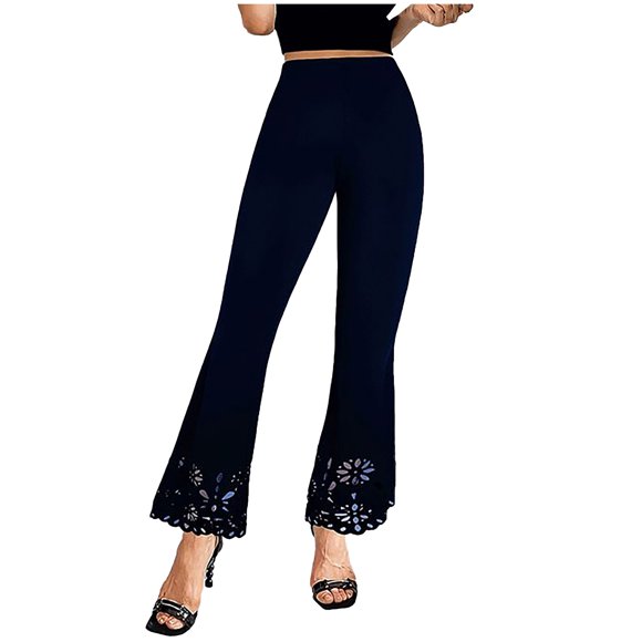 Yuyuzo Flared Pants for Women High Waisted Solid Color Loose Fitted Lace Bell Bottoms Trousers