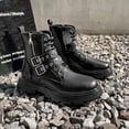 thumbnail image 2 of Botas altas de cuero PU para hombre 2024: una combinación perfecta de estilo rock y punk con diseño de bota de motocicleta retro, ropa de calle informal y de moda. 42, 2 of 5