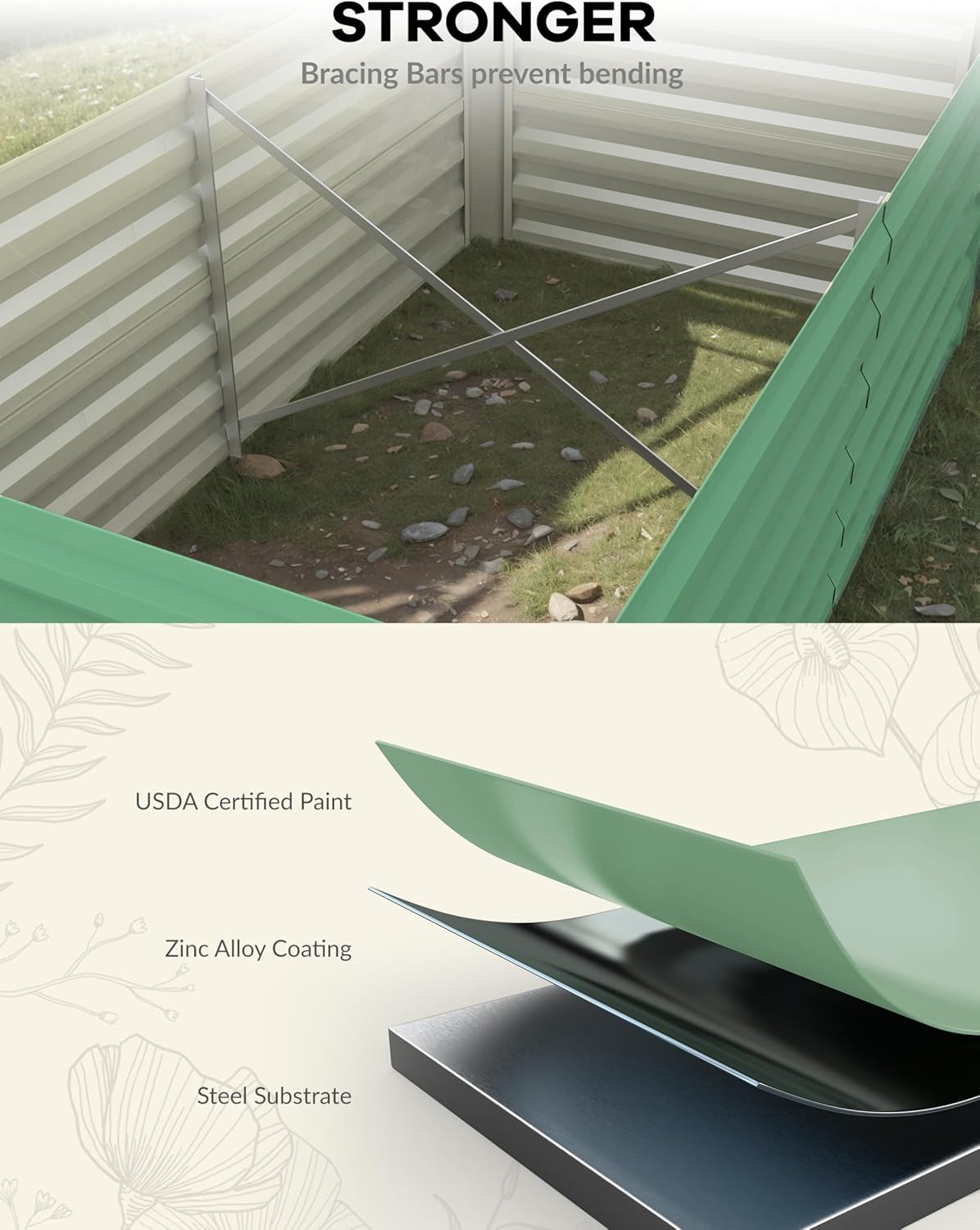 AOILE Outdoor Metal Raised Garden Bed, 2FT Deep Planter Box for Vegetables, Flowers, 350 Gal Capacity