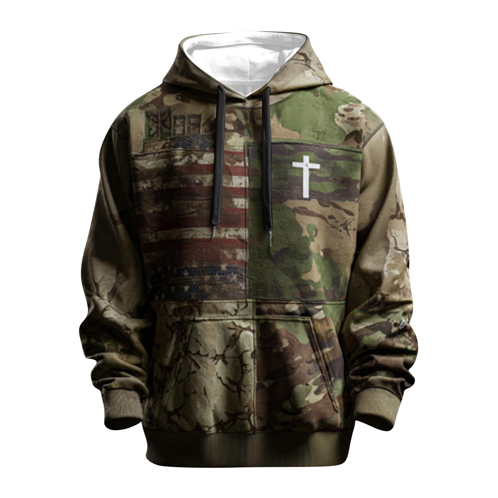 jsaierl Men's Hoodies Western Ethnic Style Drawstring Sweatshirts Distressed Hoodie Pullover Vintage USA Flag Hooded Sweatshirt with Pocket