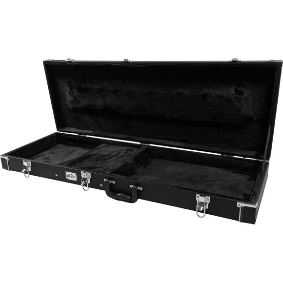 Gearlux Bass Guitar Hard Case, Fits Fender Precision/Jazz Bass and More with Exterior Lock and Key, Interior Accessory Compartment, and Plush Interior Padding - Black