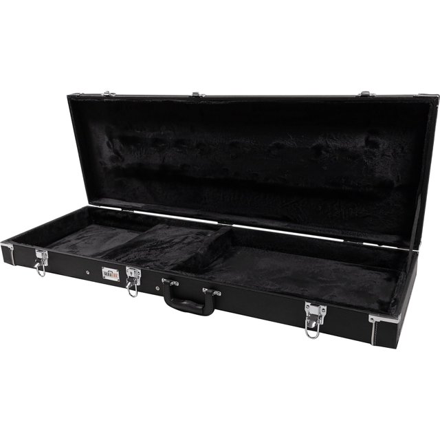 Gearlux Bass Guitar Hard Case, Fits Fender Precision/Jazz Bass and More with Exterior Lock and Key, Interior Accessory Compartment, and Plush Interior Padding - Black