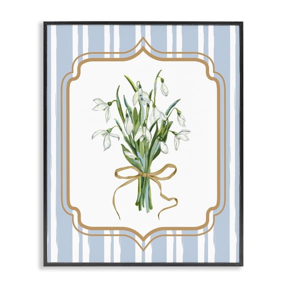 White Flower Bundle on Stripes Black Framed Giclee Art, design by Adonna Ebrahimi