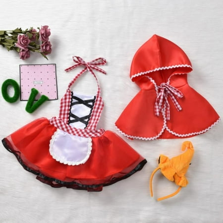 

Bullpiano 1-7Y Autumn Fall Spring Kids Girls Red Riding Hood Cosplay Party 2pcs Halloween Christmas Outfit Set (Red)