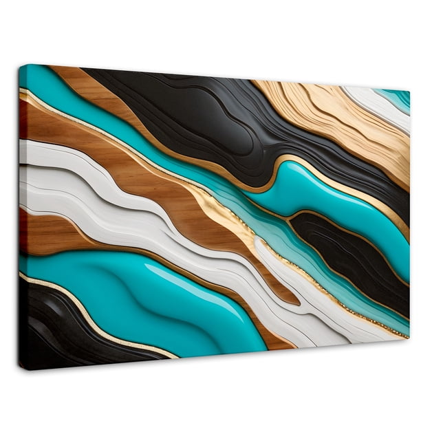 Cuadro Decorativo Canvas Abstracto Canvas Revolution Río Oro Turquesa 90x60