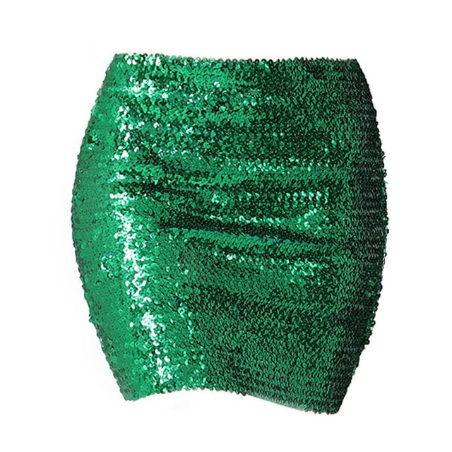 Faldas de mujer cortas con lentejuelas y lentejuelas para niña, falda elástica para cena, fiesta de graduación, cóctel, festival , VERDE
