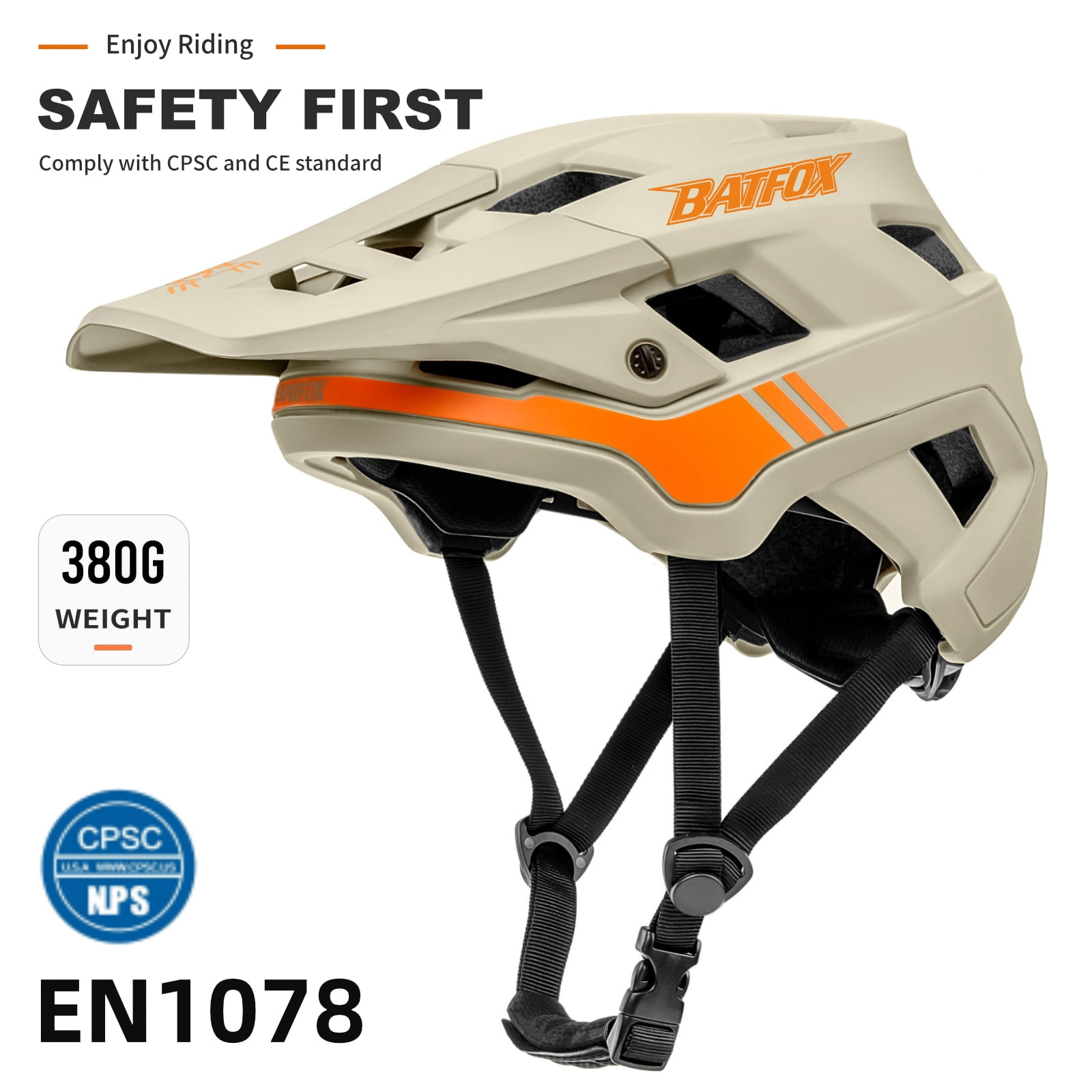 BATFOX MTB Helmet Bike Helmets for Men & Women | Enhanced Impact Protection, Comfortable & Adjustable Fit(khaki,M)