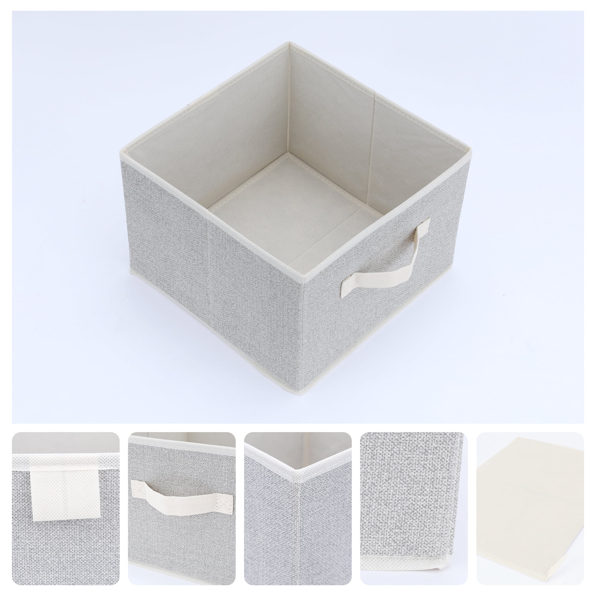 Unique Bargains Storage Cube Bin with Handles 1 Pack Collapsible Storage Basket Beige S