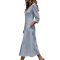 thumbnail image 6 of CHGBMOK Cotton Linen Dresses for Women 3/4 Sleeve V Neck Button Down Dress Cinched Waist Flared Fall Maxi Dress, 6 of 7