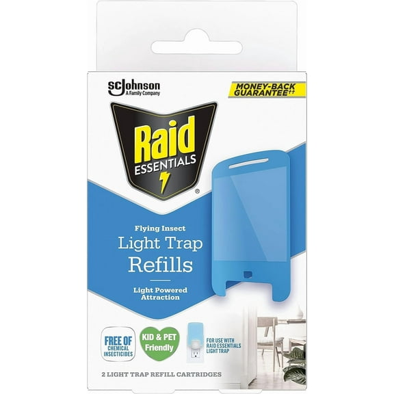 Raid Essentials Flying Insect Light Trap Refills, 2 Light Trap Refill Cartridges, Featuring Light Powered Attraction